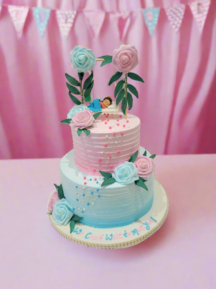 Cradle Baby Shower Cream Tiered Cake
