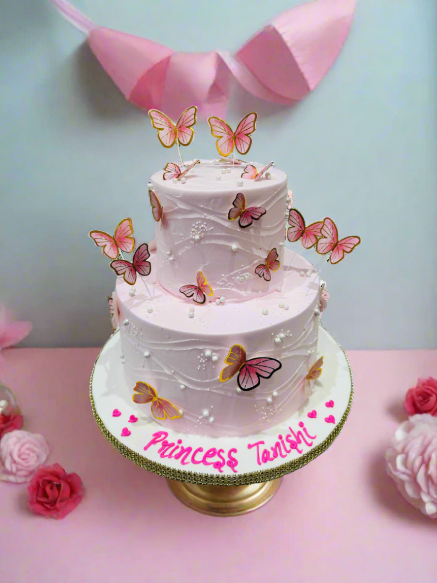 Pink Butterfly Tiered Cake