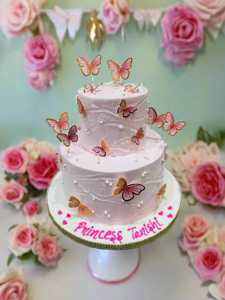Pink Butterfly Tiered Cake