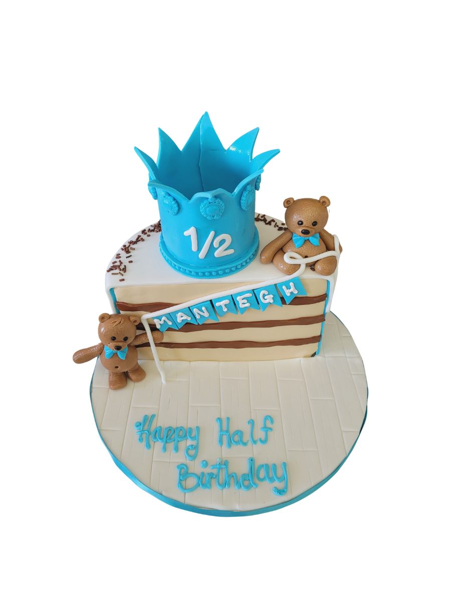 Teddy Half Birthday Fondant Cake