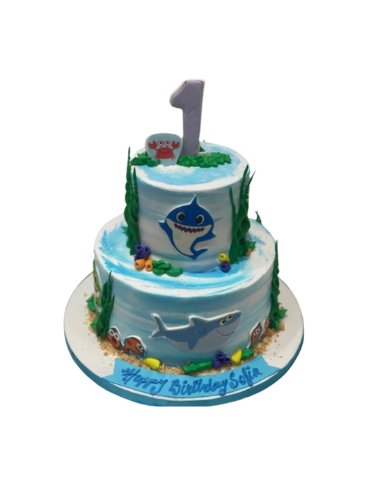 Baby Shark Tiered Cream Cake