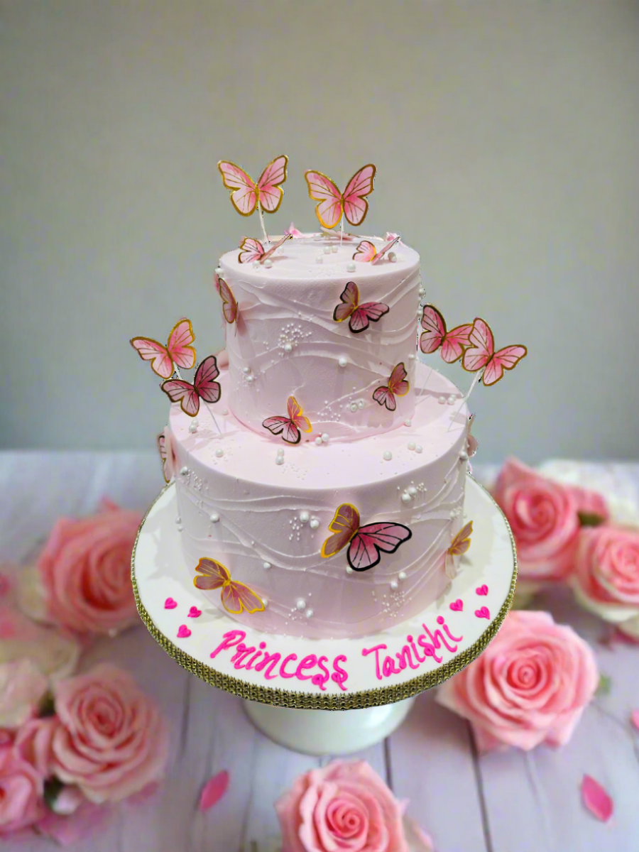 Pink Butterfly Tiered Cake