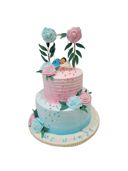 Cradle Baby Shower Cream Tiered Cake