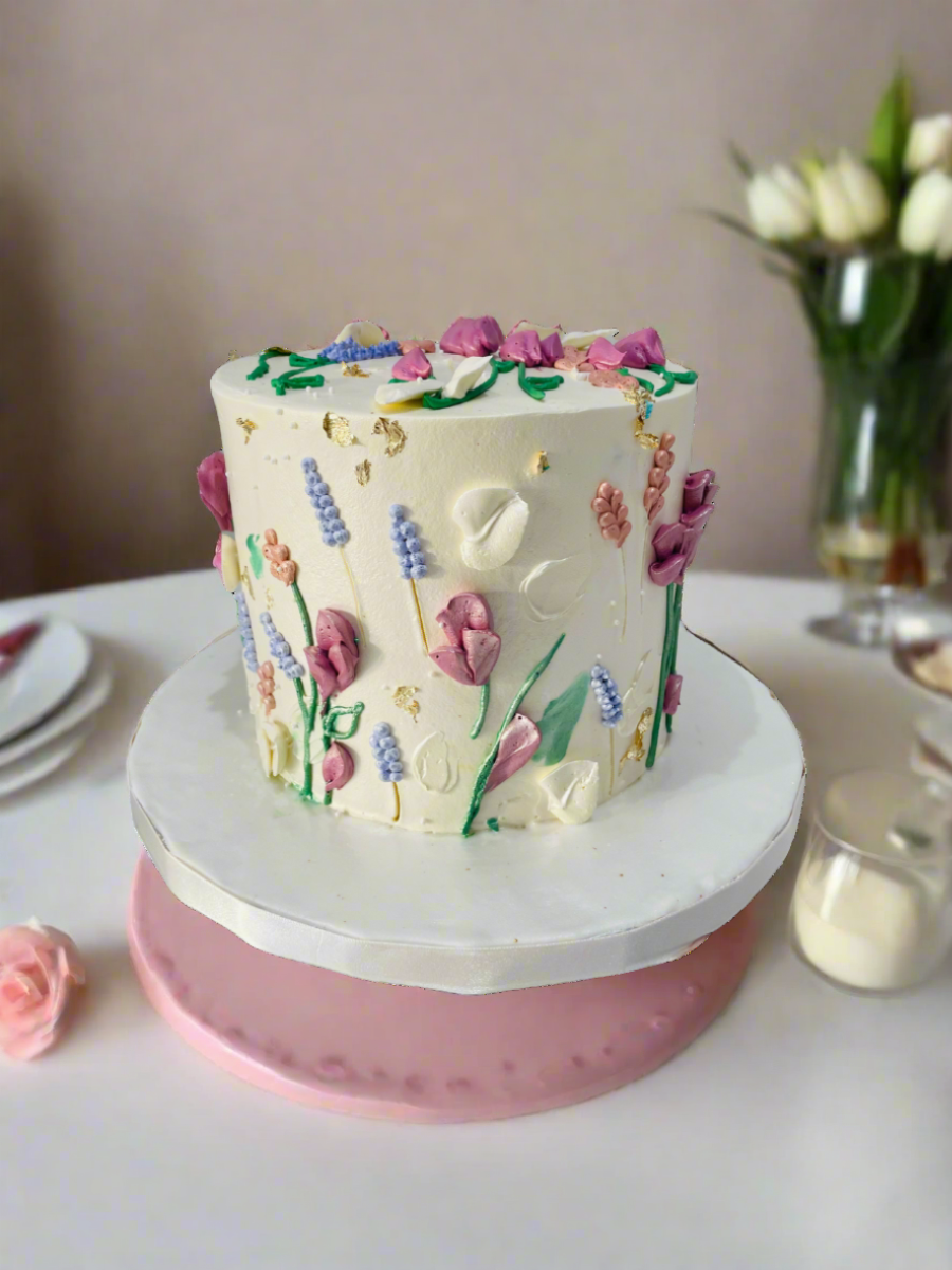 Ivory Lavender Floral Cake