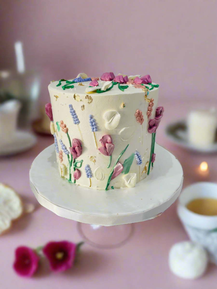 Ivory Lavender Floral Cake