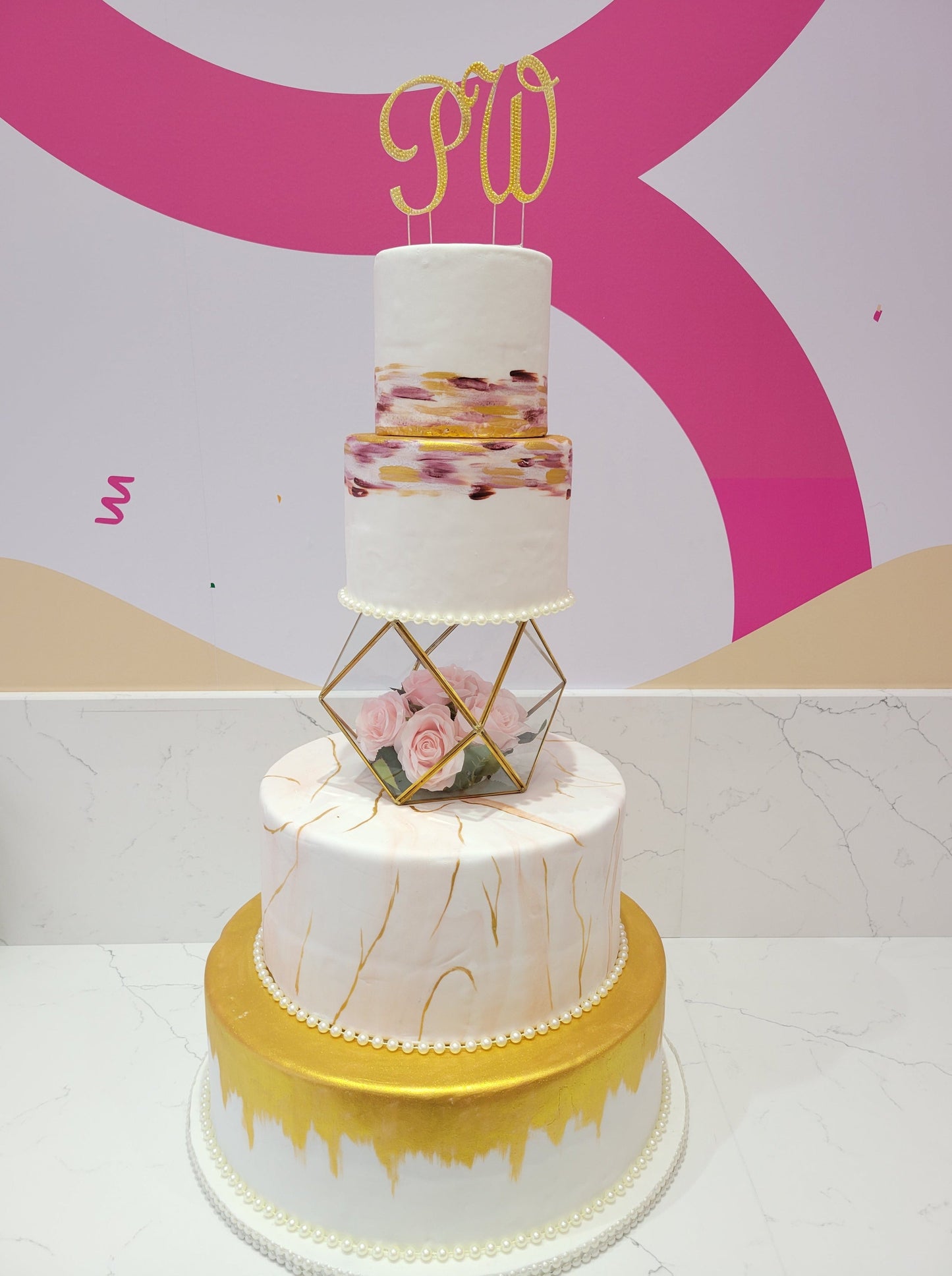 Rosy Pink & Gold Wedding Cake