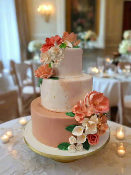 Peachy Marbleized Wedding Cake