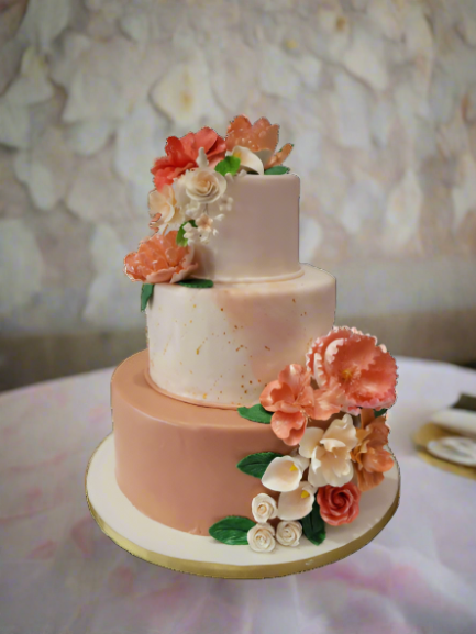 Peachy Marbleized Wedding Cake