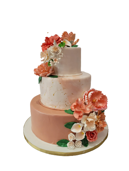 Peachy Marbleized Wedding Cake