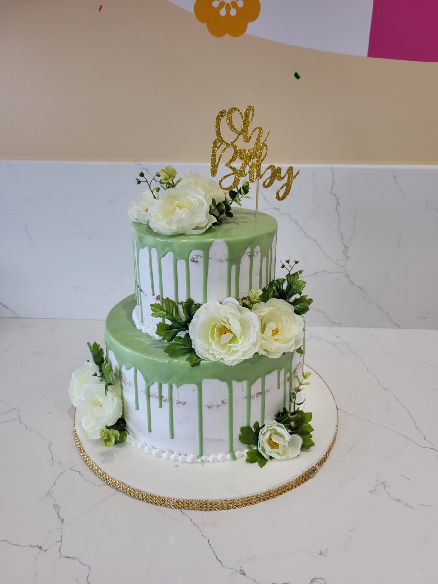 Sage Green Tiered Cream Cake