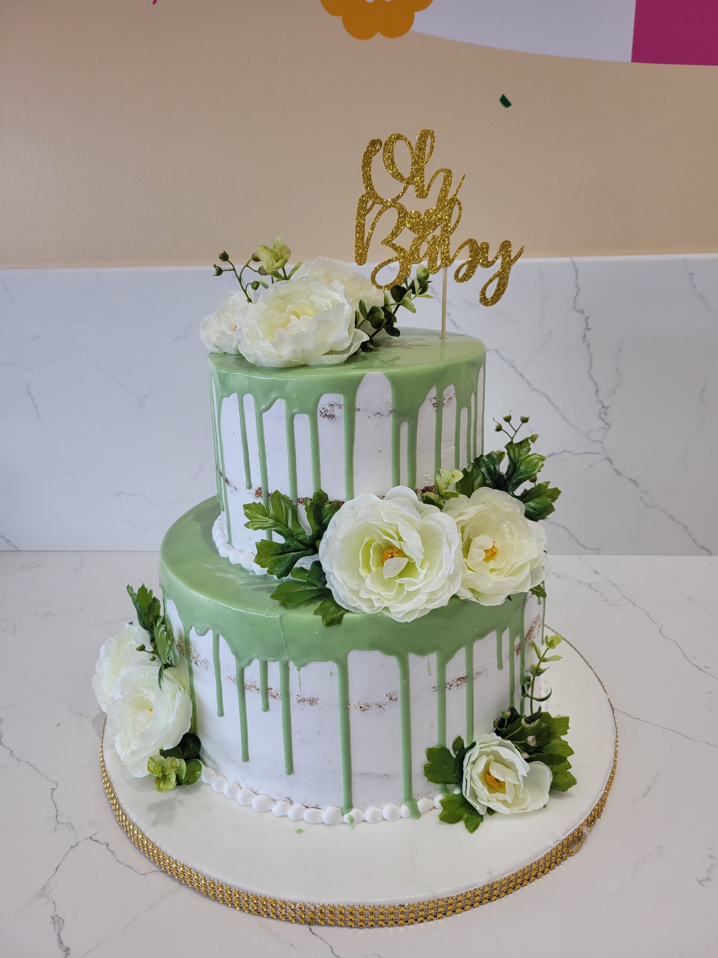 Sage Green Tiered Cream Cake