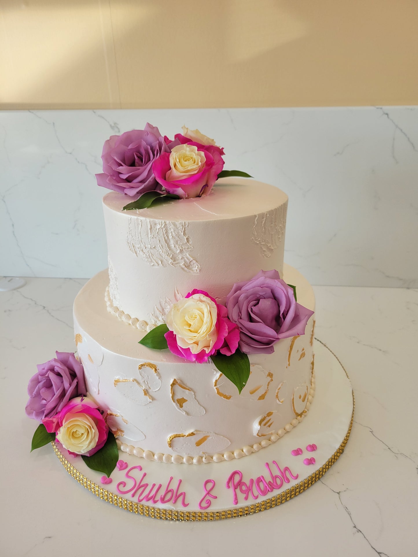 Pink & Purple Cream Engagement Cake