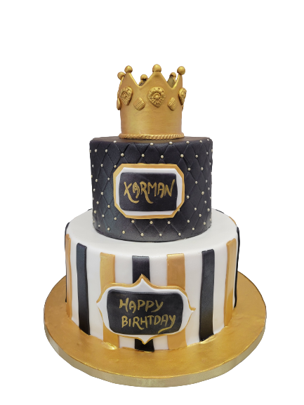 Karman Black & Gold Fondant Tiered Cake