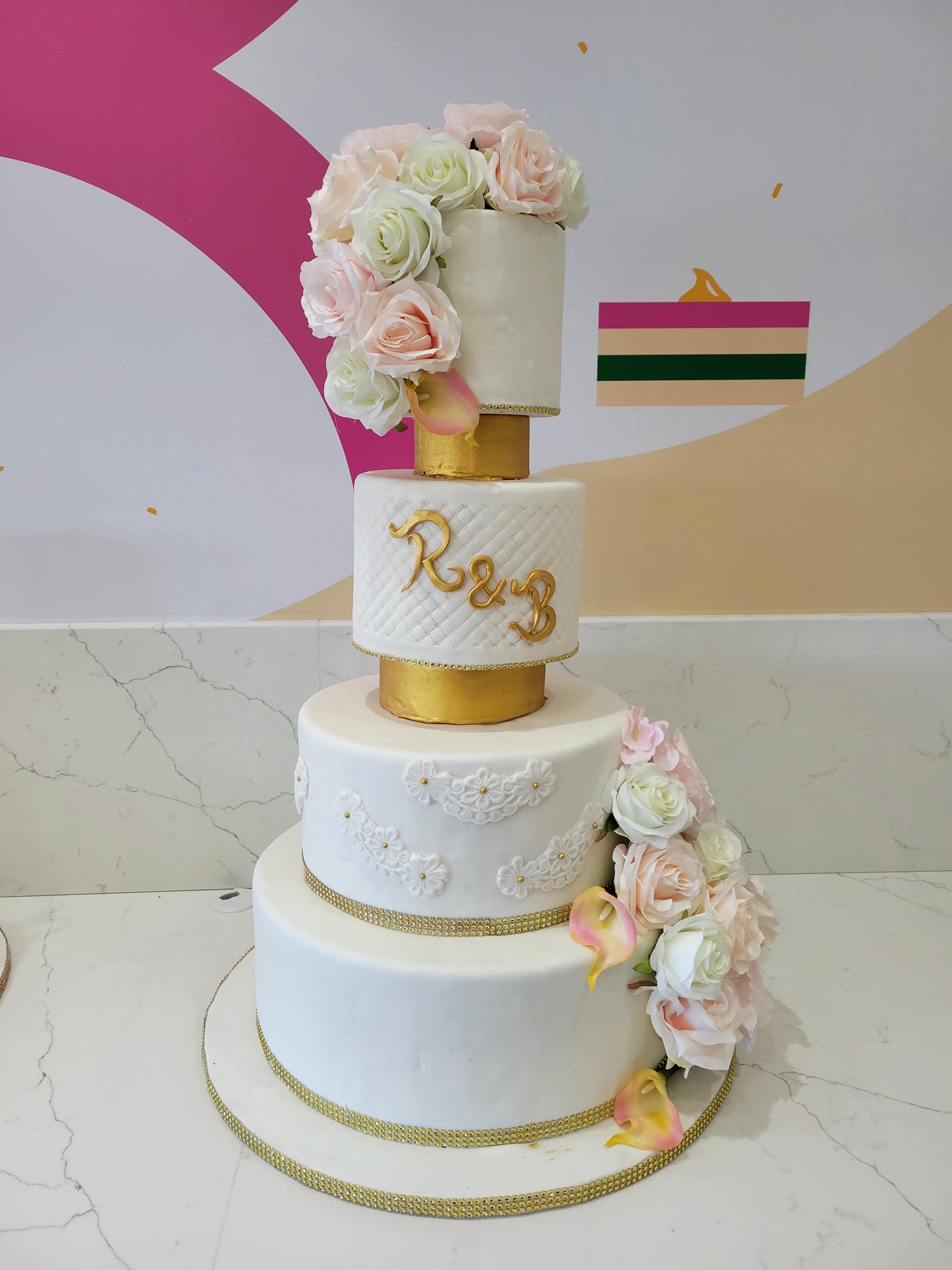 R & B Fondant Wedding Cake