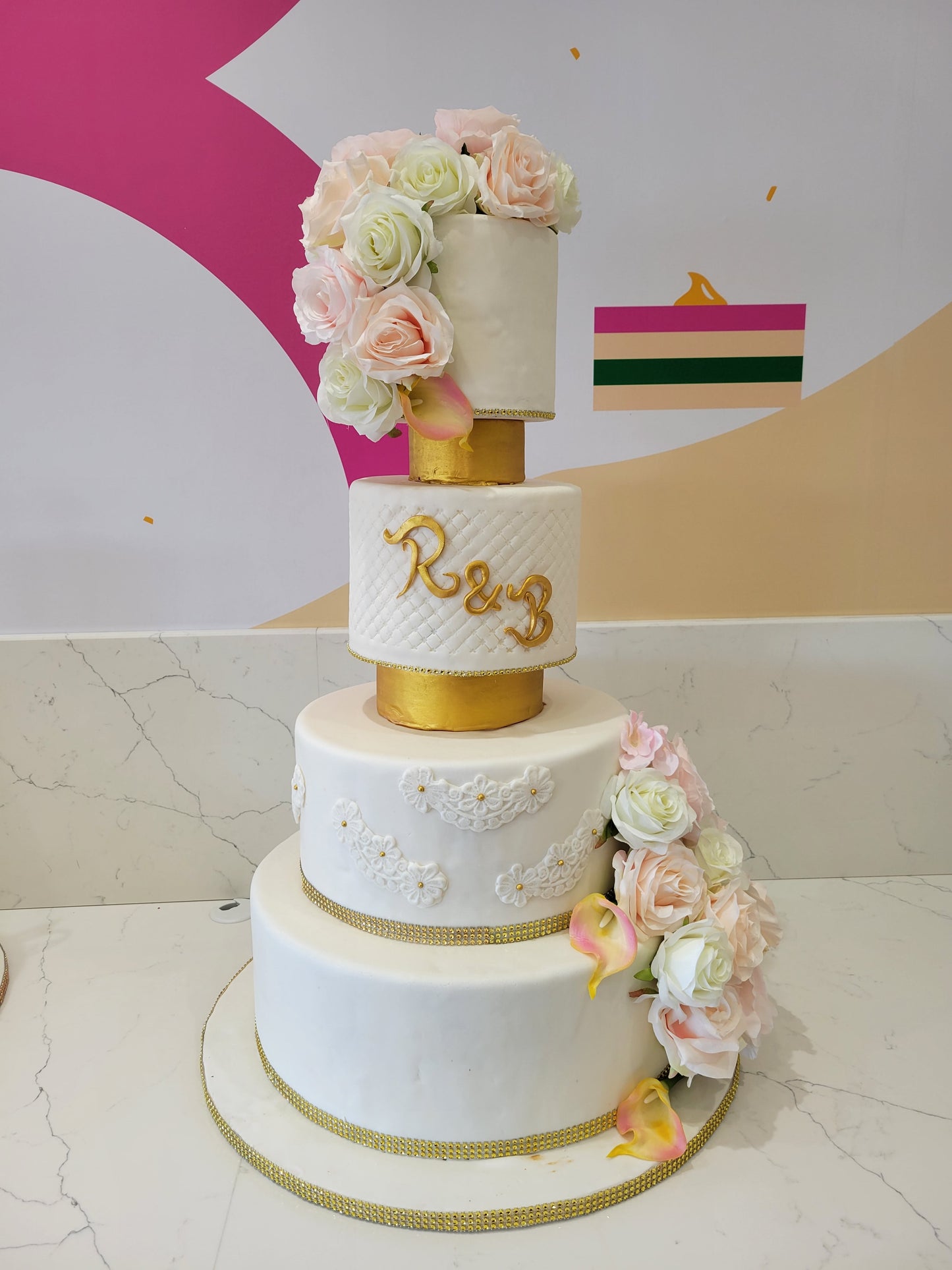 R & B Fondant Wedding Cake