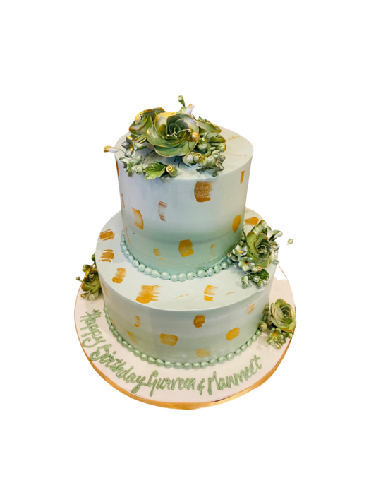 Olive Green & Gold Cream Tiered Cake