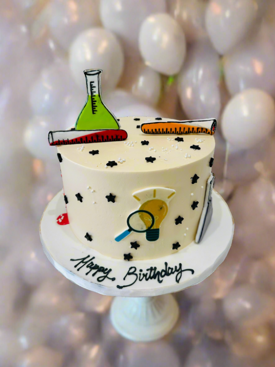 Science Theme Cream Cake
