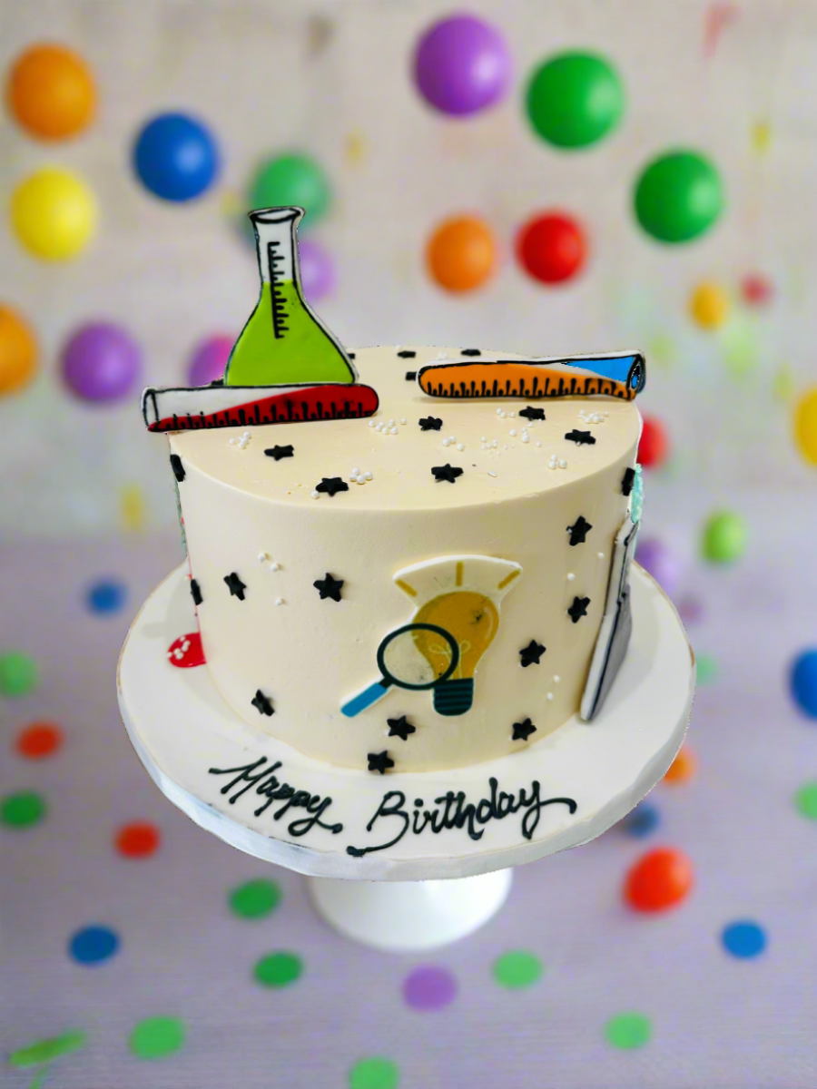 Science Theme Cream Cake