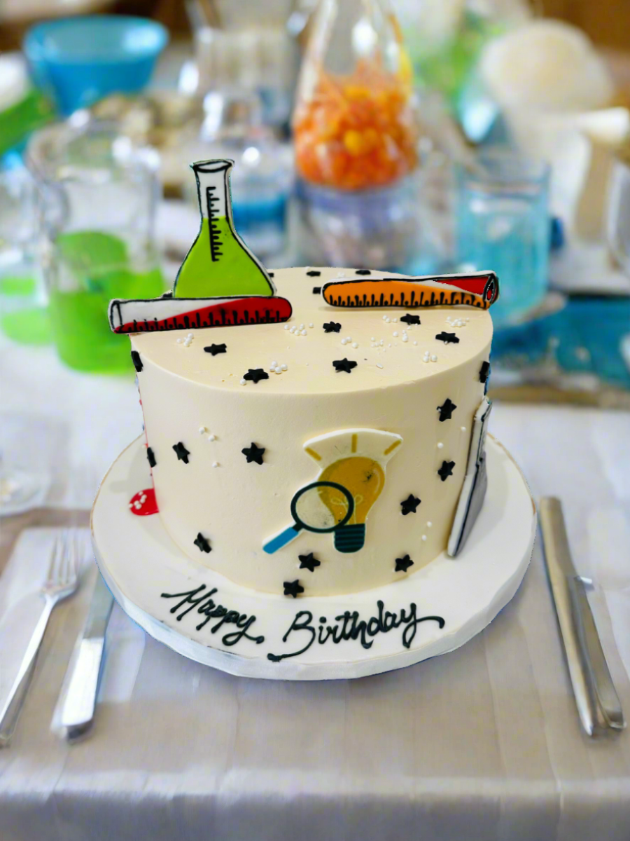 Science Theme Cream Cake