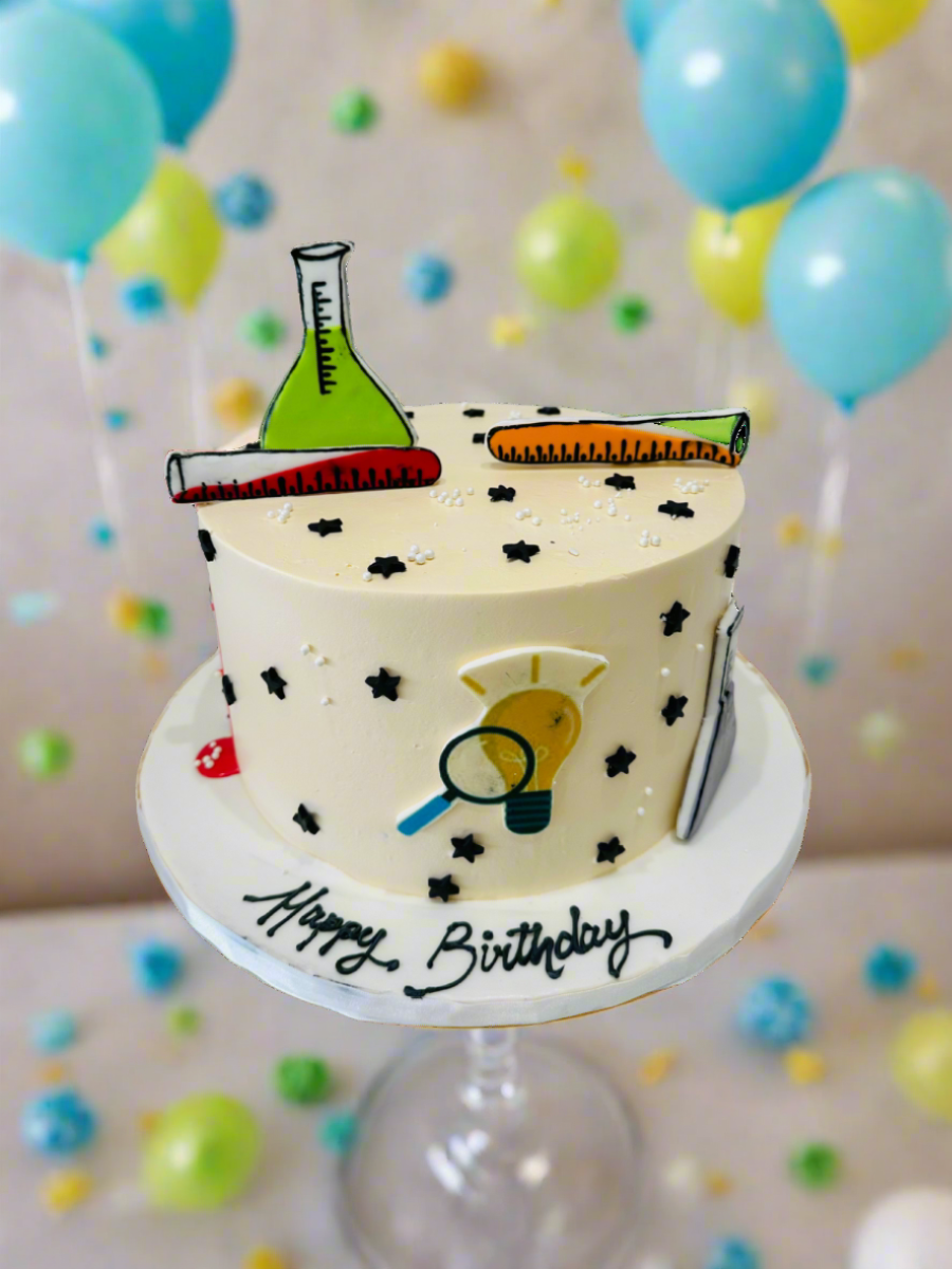 Science Theme Cream Cake