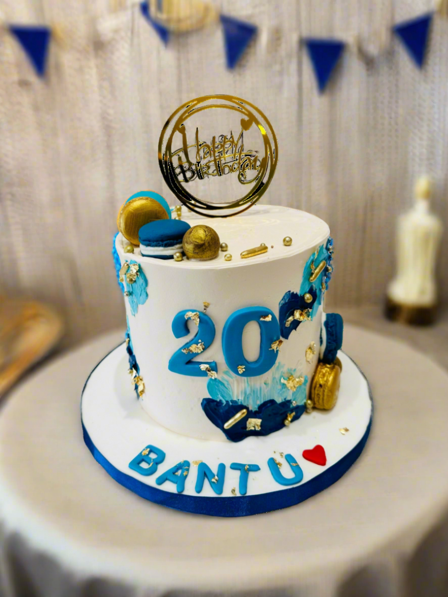 Blue & Gold Ivory Cream Cake
