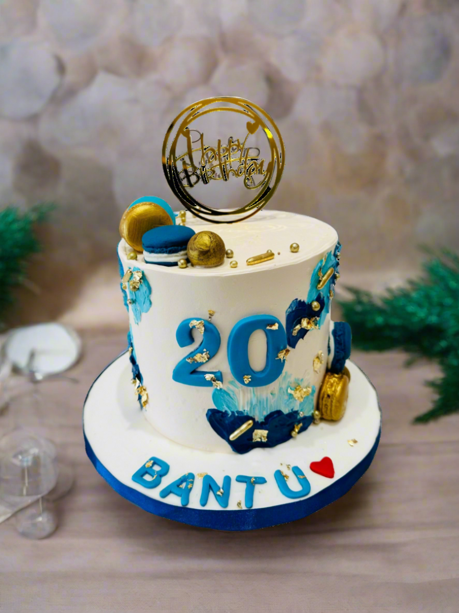 Blue & Gold Ivory Cream Cake