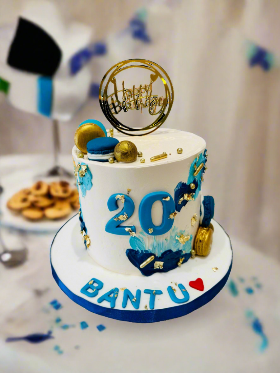 Blue & Gold Ivory Cream Cake