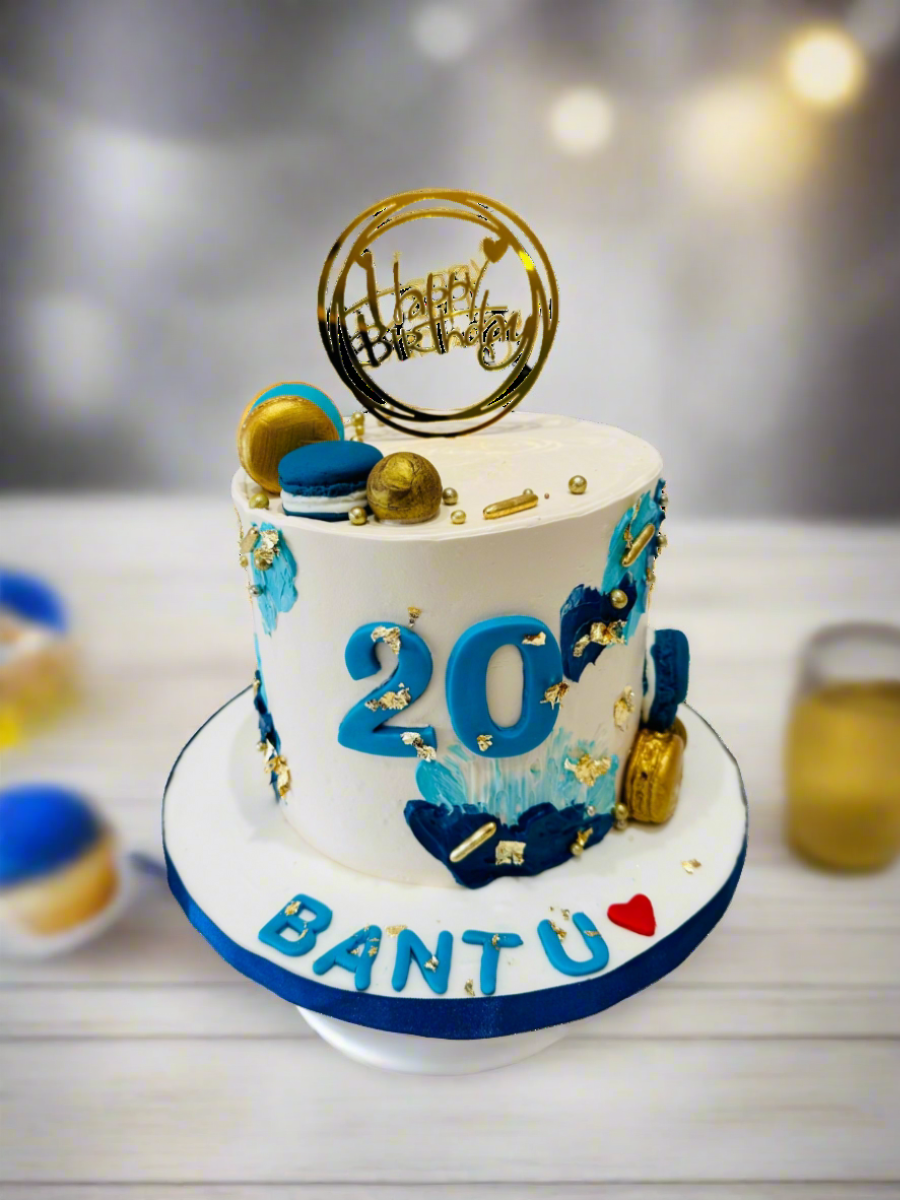 Blue & Gold Ivory Cream Cake