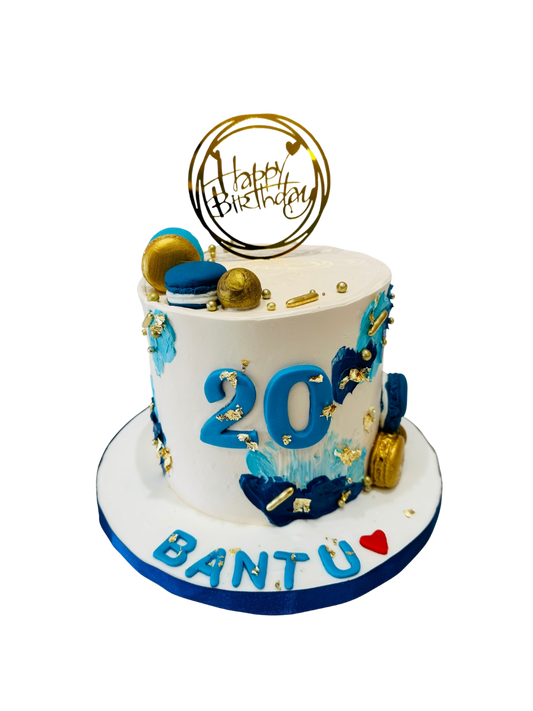 Blue & Gold Ivory Cream Cake