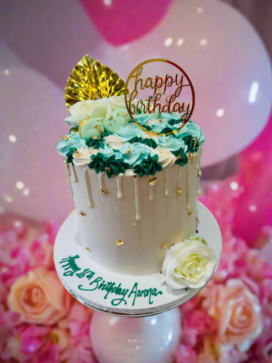 Aarna Green & Gold Floral Cake