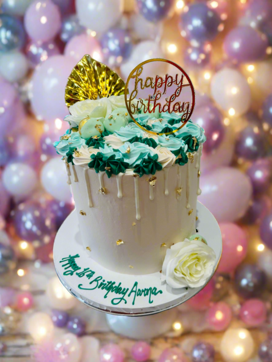 Aarna Green & Gold Floral Cake