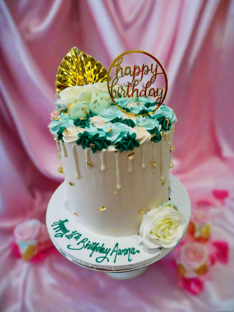Aarna Green & Gold Floral Cake