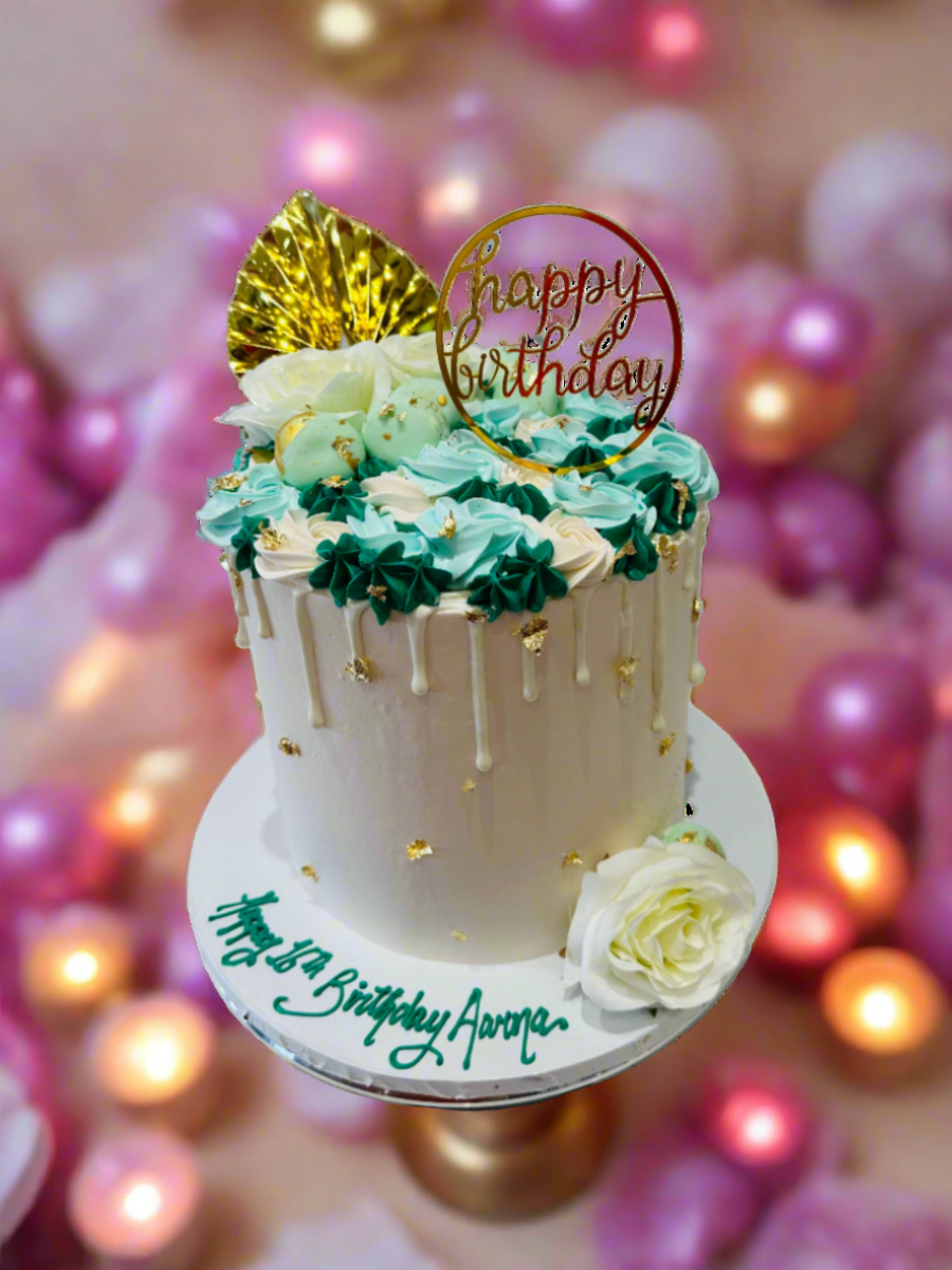 Aarna Green & Gold Floral Cake