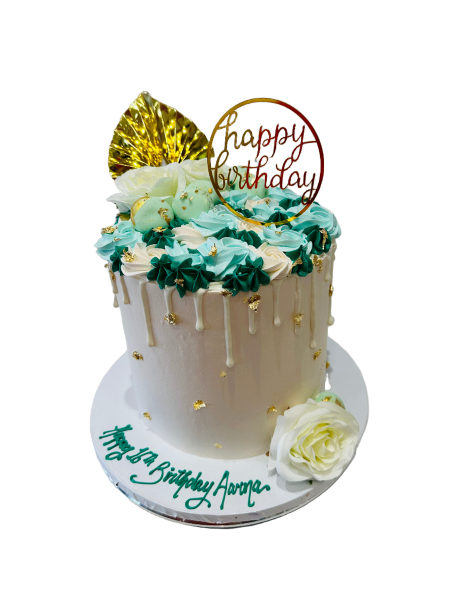 Aarna Green & Gold Floral Cake