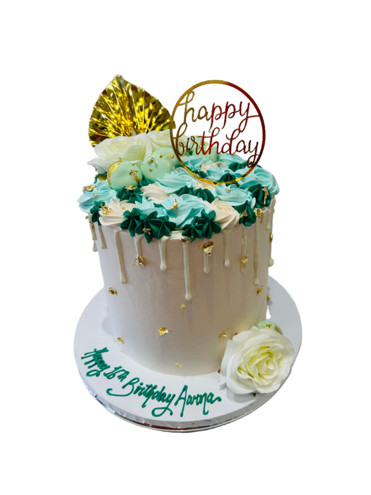 Aarna Green & Gold Floral Cake