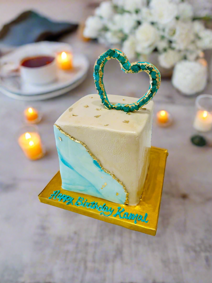 Kamal Heart Teal Fondant Cake