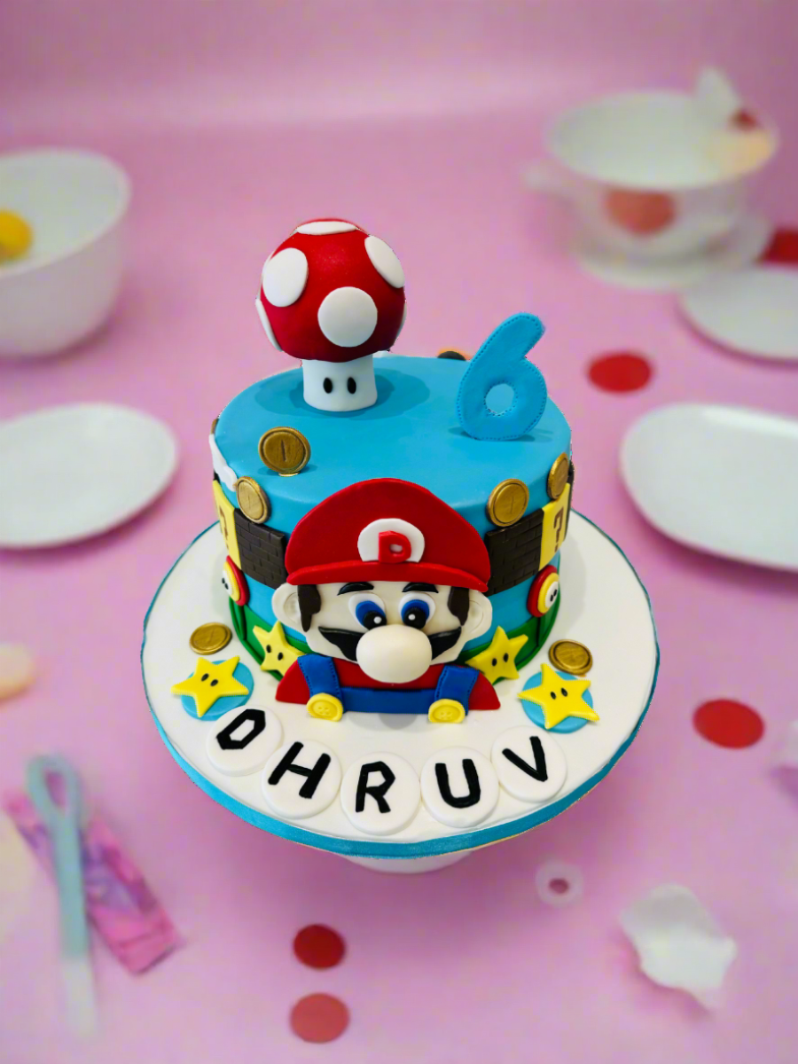 Dhruv Mario Theme Fondant Cake