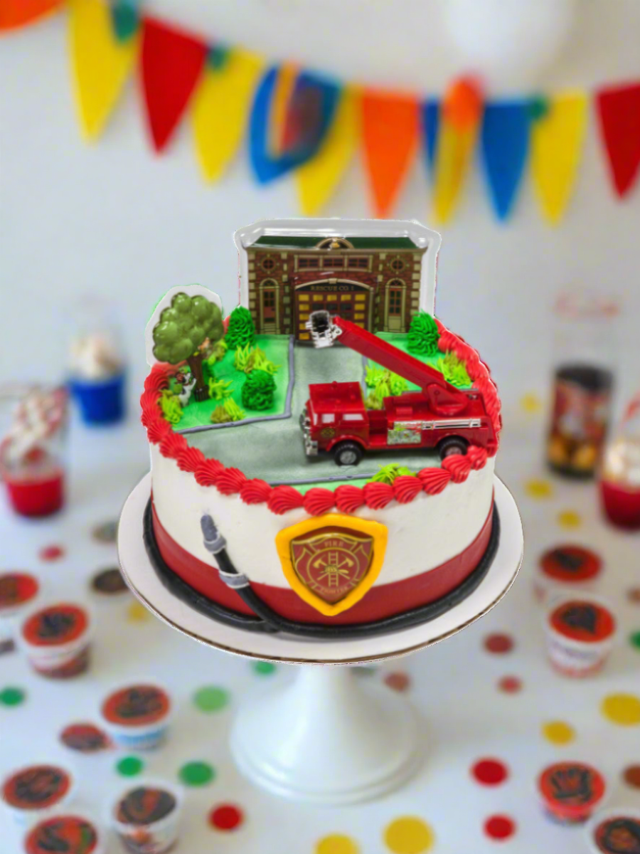 Fire Truck & Station Cake