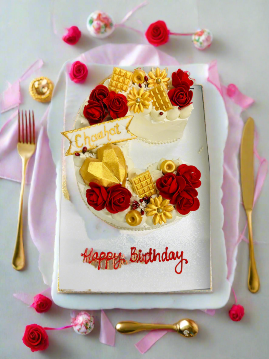 Red & Ivory Letter Molded Cake