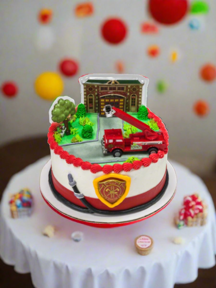 Fire Truck & Station Cake