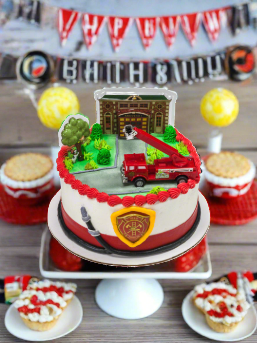 Fire Truck & Station Cake