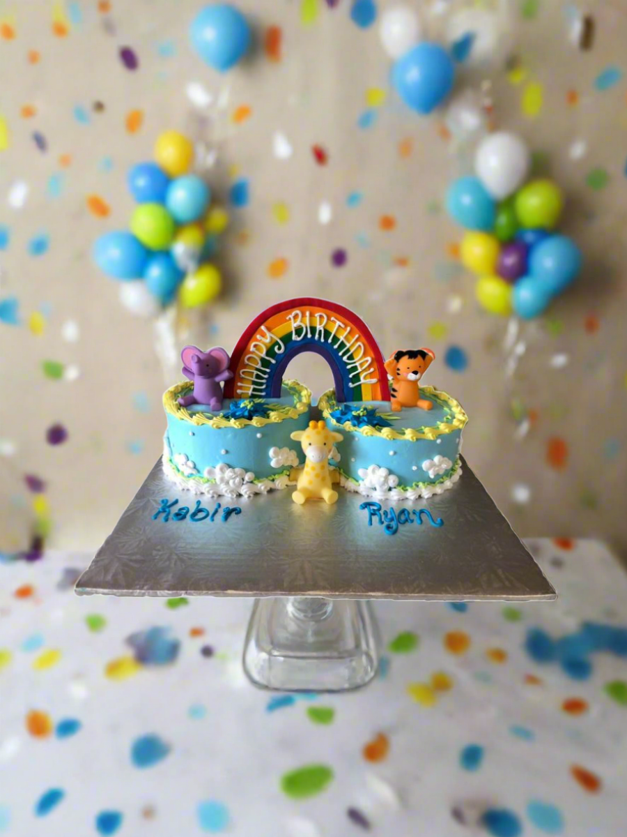 Baby Animals Twins Birthday Cake