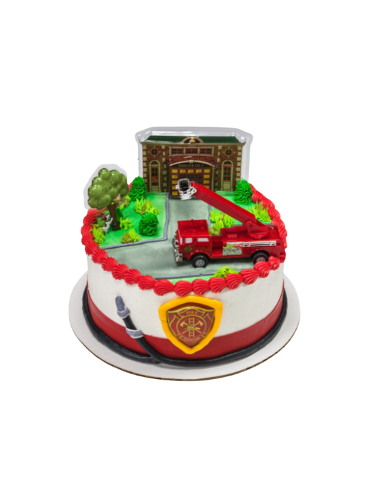 Fire Truck & Station Cake