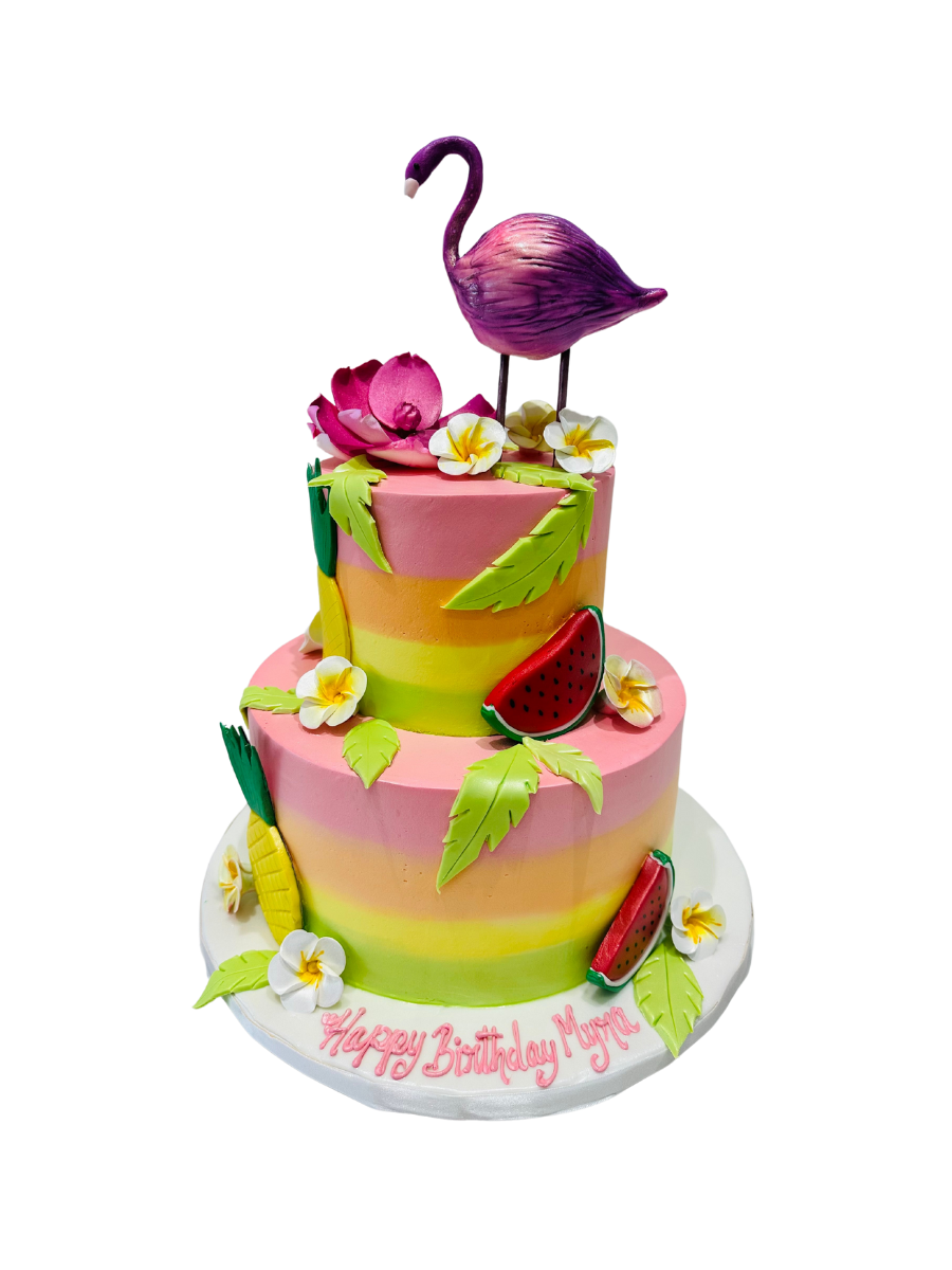 Flamingo Cream Tiered Cake