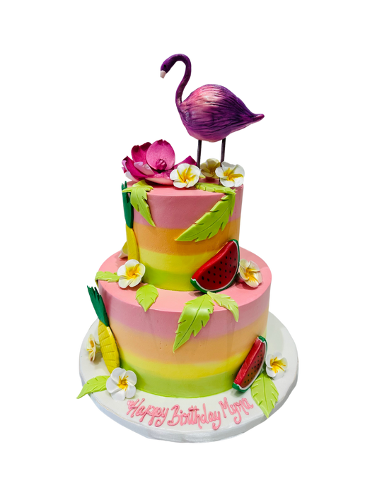 Flamingo Cream Tiered Cake