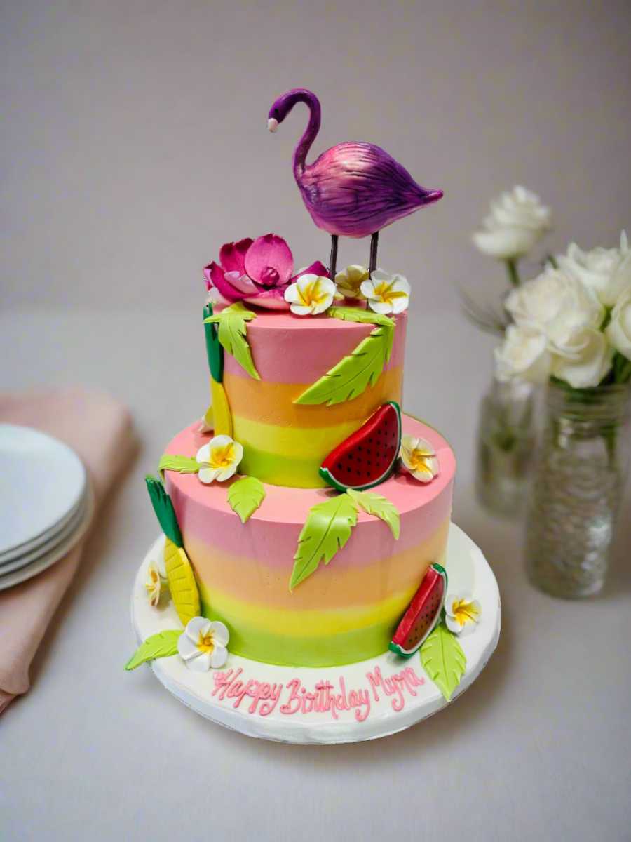 Flamingo Cream Tiered Cake