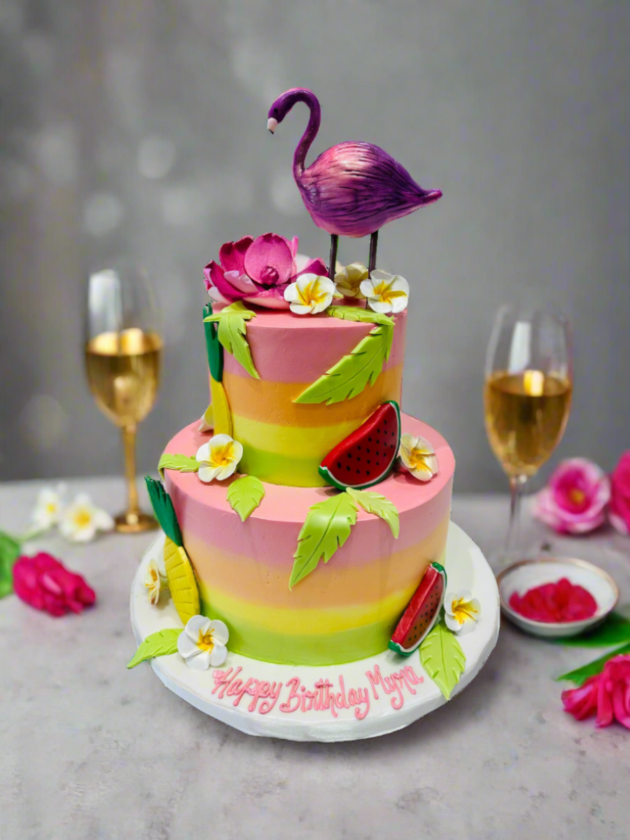 Flamingo Cream Tiered Cake
