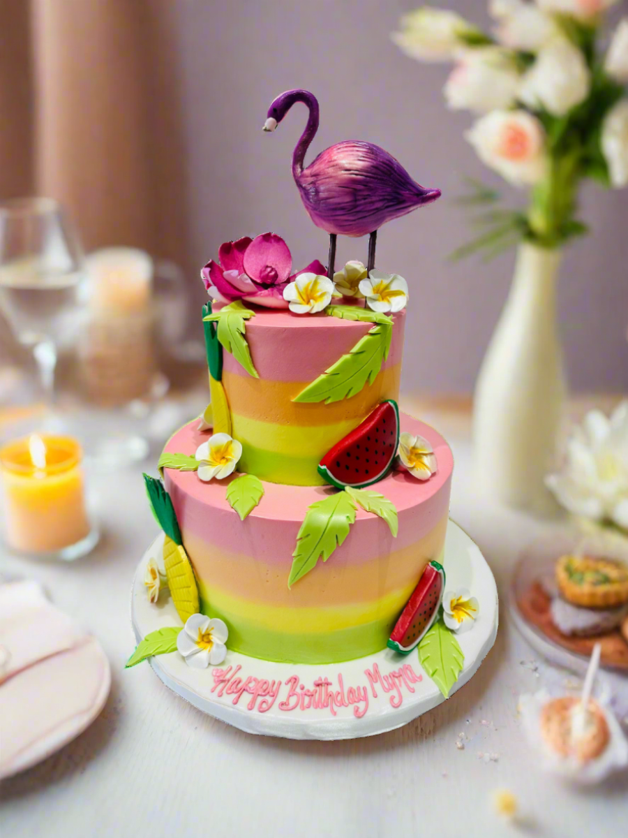 Flamingo Cream Tiered Cake
