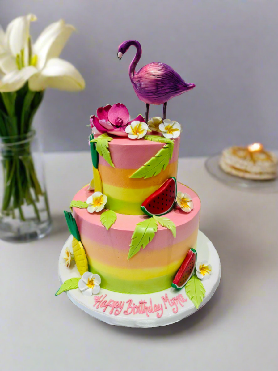 Flamingo Cream Tiered Cake
