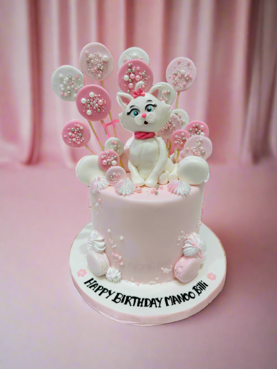 Pink & White Kitty Fondant Cake